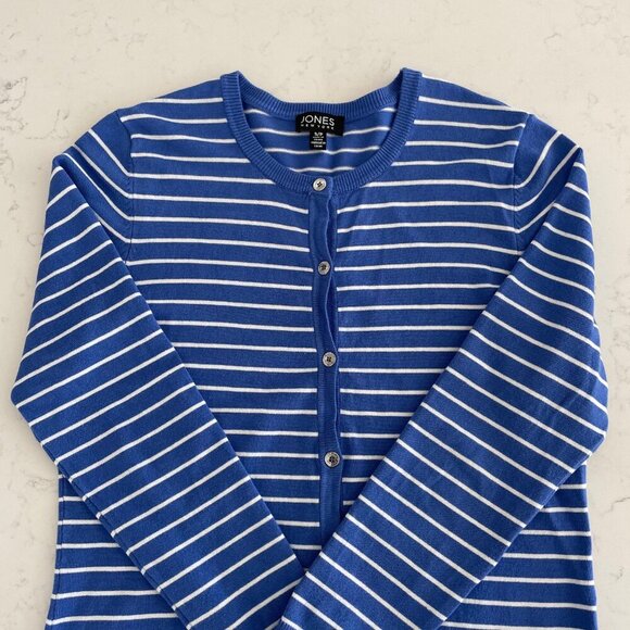 Jones New York LS Striped Viscose Nylon Cardigan Sweater Blue & Wht Sz S NWOT - Picture 2 of 10